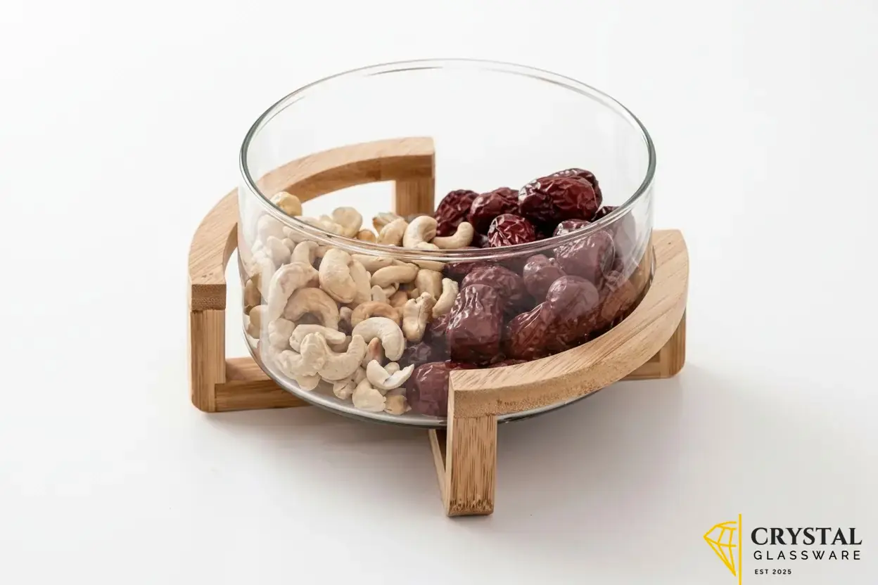 Avastro borosilicate Glass Serving Bowl  with Bamboo stand
